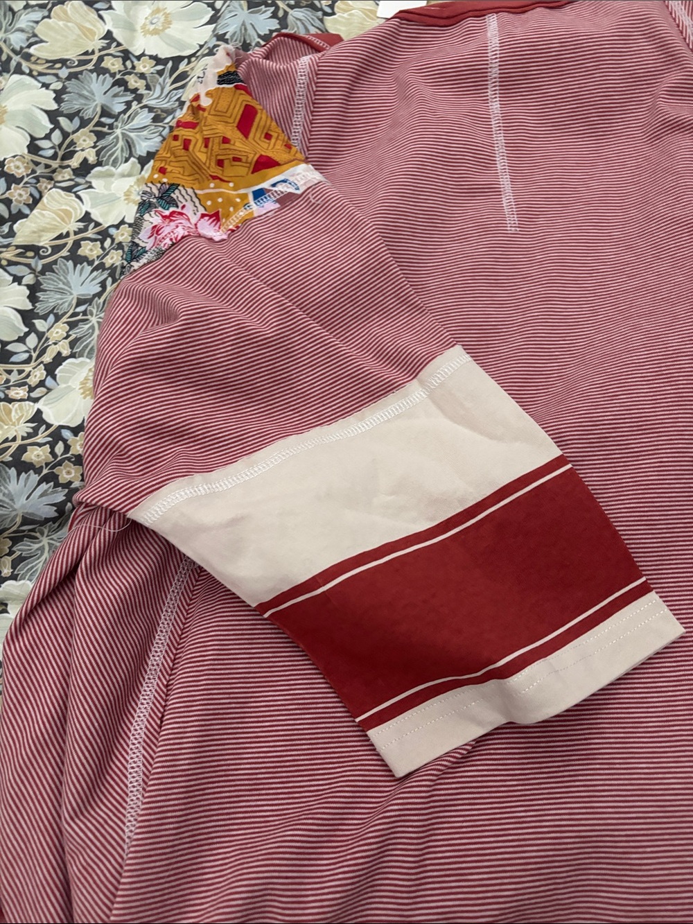 Three Bird Nest Dusty Rose Striped Patchwork Raglan Long Sleeve Top - Picture 4 of 5